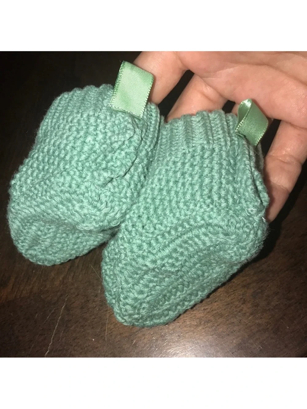 Mint Green Knit Baby Triceratops Booties one size